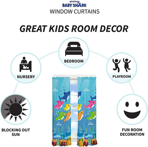 Baby Shark Kids Room Window Drapes Curtains for Kids, Set of 2 (42" x 63" Each)