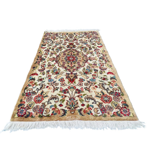 Al Ahmedani Linen Floral Medallion Wonderful Design Rectangle Hand Knotted Area Rug Home Decor Wool Silk Indoor Carpet (4.2 x 2.7)'