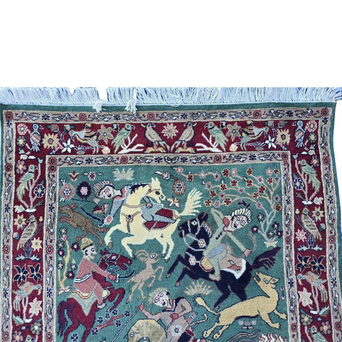 Al Ahmedani Linen Shikar Gah Lion King Deer Hunting Double Knot Rectangle Area Rug Wonderful Design Wool Silk Hand Knotted Home Decor Indoor Carpet (6.3 x 4)'