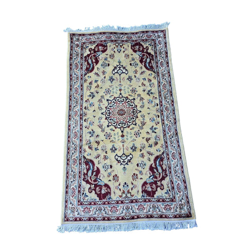 Area Rug Cream Floral Medallion Indoor Hand Knotted Wool Silk Carpet (5.3x3.1)'