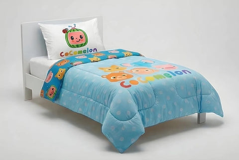 CocoMelon Cartoon Characters Soft Twin/Full Reversible Comforter Set for Kids