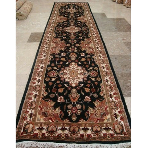 Exclusive Hot Black Floral Kashan Soft Hand Knotted Hall Way Runner Rug (10.1 x 2.7)'