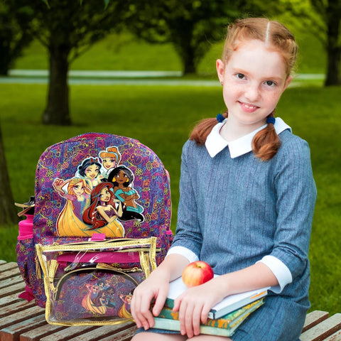 Disney Princess Backpack 16 inch Kids Backpack with Lunch Box- 6 Piece Set for Kids