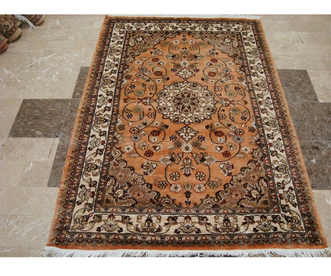 Awesome Floral Medallion Hand Knotted Oriental Area Rug Wool Silk Carpet (6 x 4)' by AHMEDAN