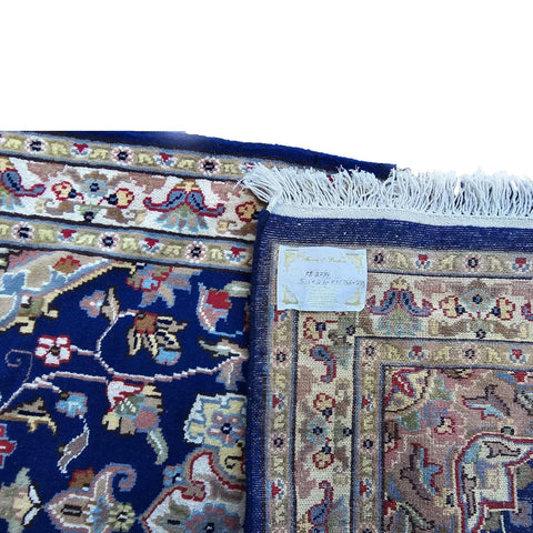 Exclusive Royal Blue Floral Oriental Area Rug Hand Knotted Wool Silk Carpet (5 X 3)'