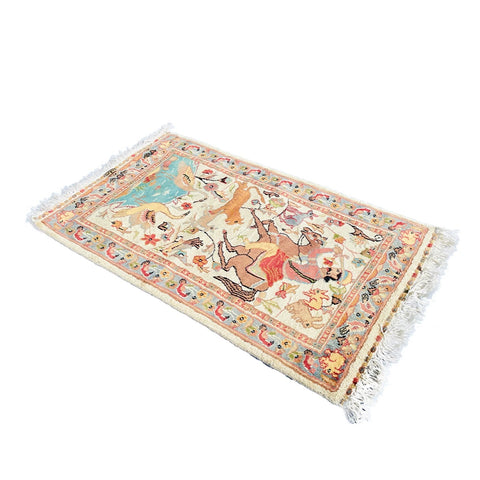 Al Ahmedani Linen Hunting Tree of Life Wonderful Design Rectangle Hand Knotted Area Rug Home Decor Wool Silk Indoor Carpet (3.4 x 2.1)'