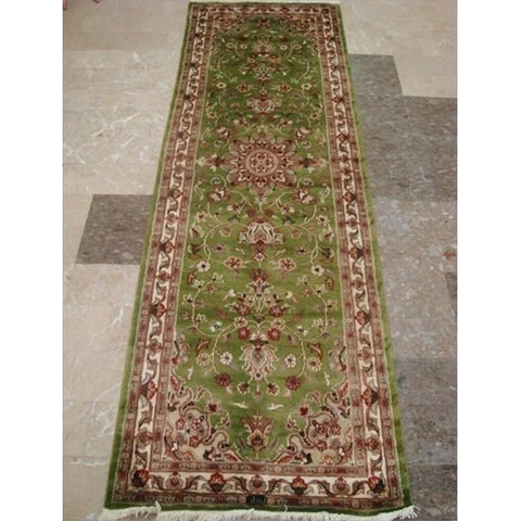 Exclusive Green Floral Kashan Soft Hand Knotted Hall Way Runner Rug (7.11 x 2.7)'