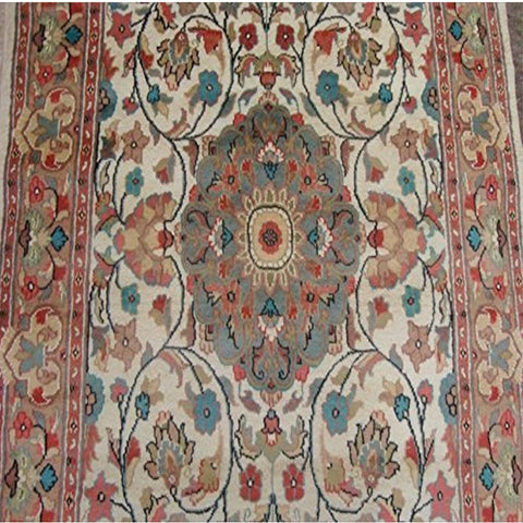 Exclusive Ivory Medallion Designed Rectangle Area Rugs Hand Knotted Wool Silk Carpet (6 x 4)'