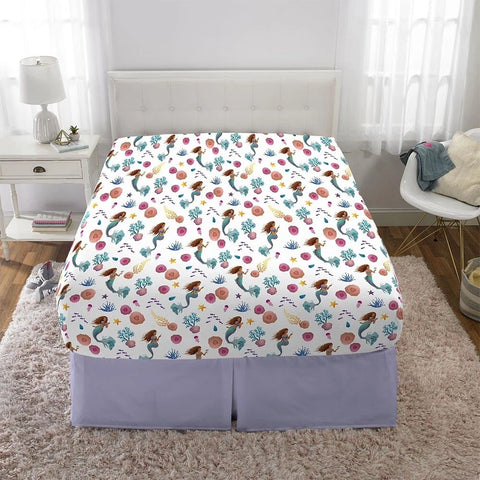 Little Mermaid "Aquatic Outlines" 5 Piece Soft and Cozy Full Size Bed in Bag Sheet Set for Kids