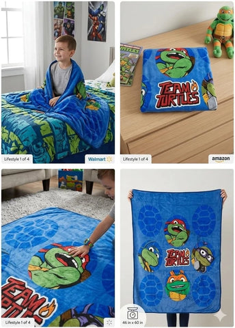 Jay Franco Teenage Mutant Ninja Turtles TMNT Head Kids Throw 46 X 60 Microfiber Blue