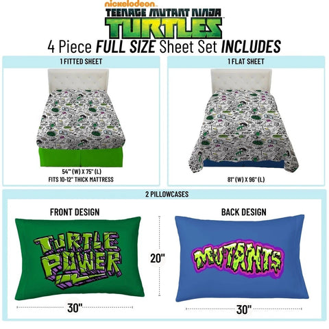 Teenage Mutant Ninja Turtles Soft & Cozy 4-Piece Full Bedding Sheet Set for Kids
