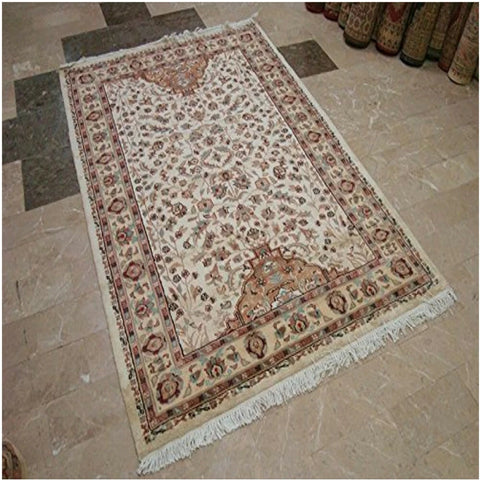 Exclusive Floral Medallion Allover Rectangle Area Rug Hand Knotted Wool Silk Carpet (6 x 4)'