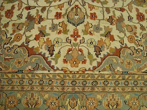 AHMEDANI Ivory Pestal Flower All Over Kashan Beautiful Area Rug Hand Knotted Wool Silk Carpet (12.1 x 9.2)'