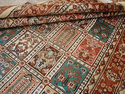 Exclusive Bakhtiar Floral Blocks Rectangle Area Rug Hand Knotted Wool Silk Carpet (8 x 5)'