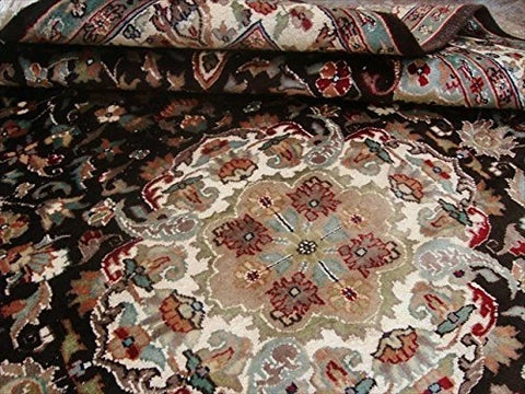 Floral Medallion Chocolate Brown Rectangle Area Rug Wool Silk Hand Knotted Carpet (8.11 x 6.1)'