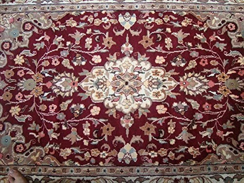 AHMEDANI Shahe-Taj Ruby Red Exclusive Area Rug Hand Knotted Wool Silk Carpet (6 x 4)'