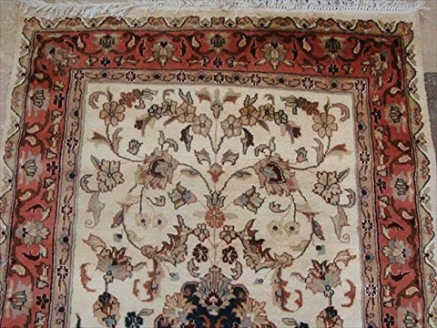 Kash Ivory Medallion Floral Gorgeous Designed Rectangle Area Rug Wool Silk Hand Knotted Carpet (6 x 4)'