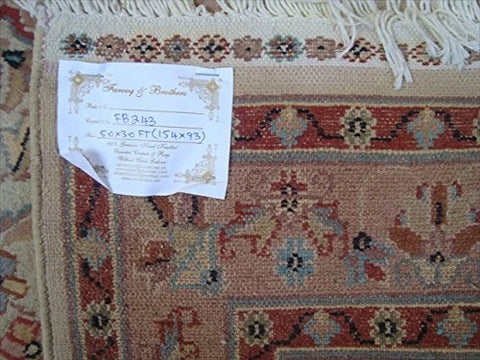 AHMEDANI Rectangle Area Rug Ivory Medallion Floral Hand Knotted Wool Silk Carpet (5 x 3)'