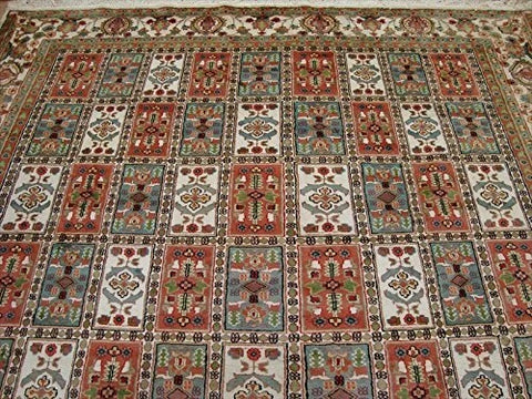 Bakhtiari Floral Blocks Rectangle Area Rug Hand Knotted Wool Silk Carpet (12.5 x 9.1)'