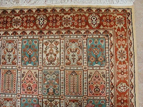 Exclusive Bakhtiar Floral Blocks Rectangle Area Rug Hand Knotted Wool Silk Carpet (8 x 5)'