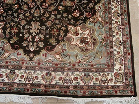 Floral Medallion Chocolate Brown Rectangle Area Rug Wool Silk Hand Knotted Carpet (8.11 x 6.1)'