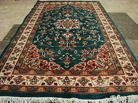 AHMEDANI Floral Ivory Touch Medallion Rectangle Area Rug Hand Knotted Wool Silk Carpet (5 x 3)'