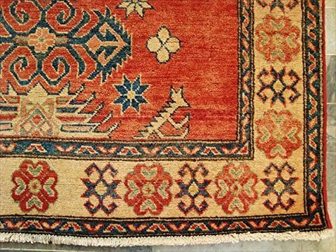 AHMEDANI Kazak Caucasion Exclusive Designed Vege Dyed Rectangle Area Rug Hand Knotted Carpet (6 x 4)'