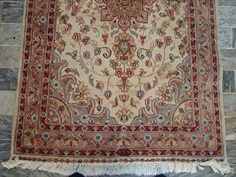 AHMEDANI Rectangle Area Rug Ivory Medallion Floral Hand Knotted Wool Silk Carpet (5 x 3)'