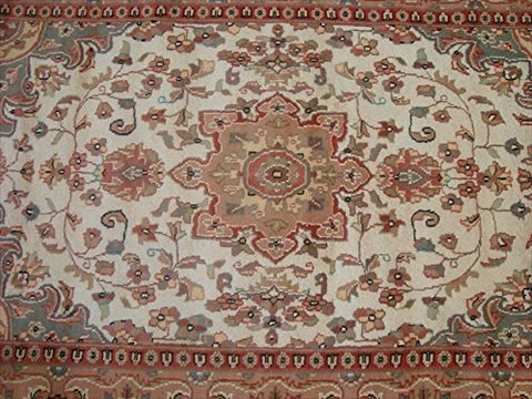Ivory Medallion Floral Area Rug Hand Knotted Wool Silk Indoor Home Decor Carpet (6 x 4)'