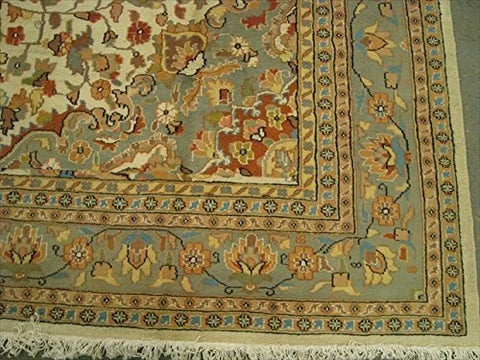 AHMEDANI Ivory Pestal Flower All Over Kashan Beautiful Area Rug Hand Knotted Wool Silk Carpet (12.1 x 9.2)'