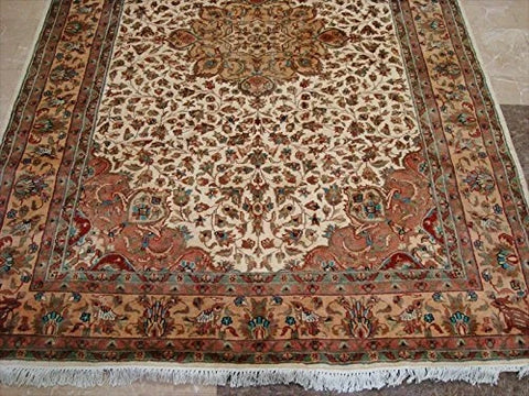 Gorgeous Floral Medallion Chirag Birds Area Rug Wool Silk Hand Knotted Carpet (9 x 6)'