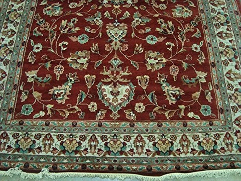AHMEDANI Rectangle Area Rug Amazing Red Floral Hand Knotted Silk Wool Carpet (10 x 7)'