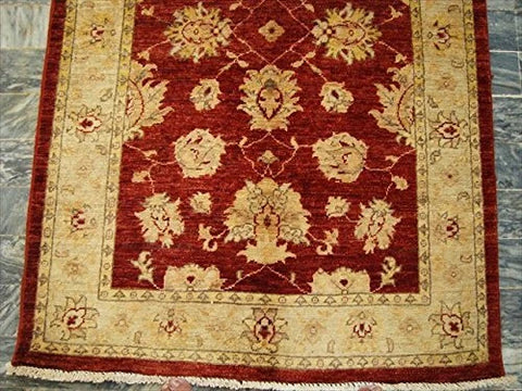 AHMEDANI Gorgeous Red Chobi Zeigler Mahal Vege Dyed Area Rugs Hand Knotted Carpet (4.11 X 3.3)'