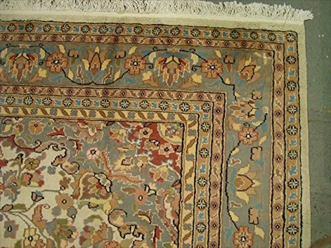 AHMEDANI Ivory Pestal Flower All Over Kashan Beautiful Area Rug Hand Knotted Wool Silk Carpet (12.1 x 9.2)'