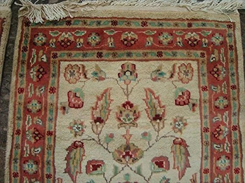 AHMEDANI Excellent Ivory Flowers Medallion Hand Knotted Rug Wool Silk Carpet Pair (3 X 2)'