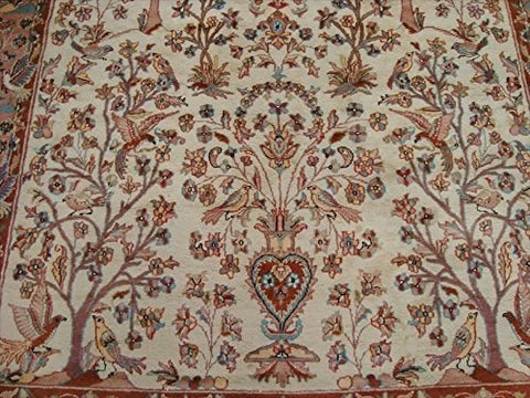 Excellent Tree of Life Peace Birds Rectangle Area Rug Wool Silk Hand Knotted Carpet (10.4 x 7.2)'