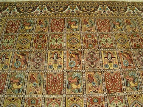 Bakhtiari Pestal Flower All Over Rectangle Area Rug Wool Silk Hand Knotted Carpet (11.2 x 8.5)'
