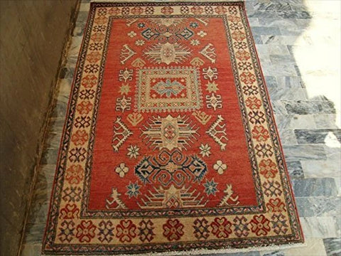AHMEDANI Kazak Caucasion Exclusive Designed Vege Dyed Rectangle Area Rug Hand Knotted Carpet (6 x 4)'