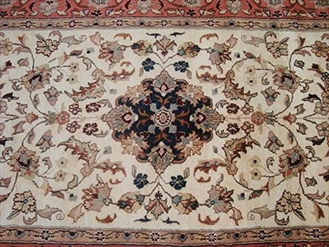 Kash Ivory Medallion Floral Gorgeous Designed Rectangle Area Rug Wool Silk Hand Knotted Carpet (6 x 4)'
