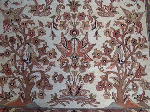 Bird Love Tree Life Exclusive Designed Area Rug Hand Knotted Silk Wool Carpet (6 x 4)'