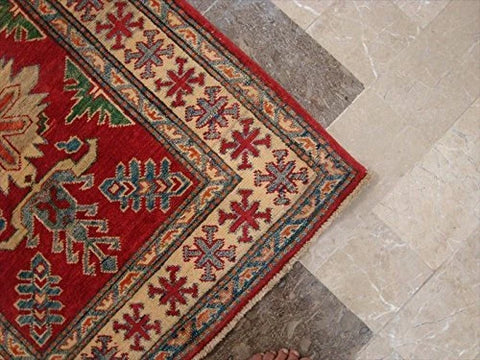 Kazak Super Geometric Veg Dyed Mahal Rectangle Rug Hand Knotted Carpet (3.9 x 2.10)'