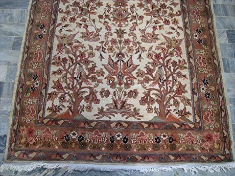 Bird Love Tree Life Exclusive Designed Area Rug Hand Knotted Silk Wool Carpet (6 x 4)'
