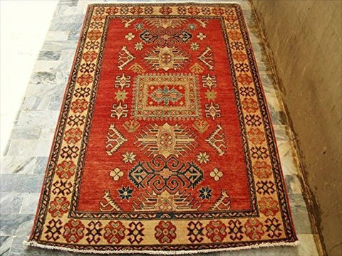 AHMEDANI Kazak Caucasion Exclusive Designed Vege Dyed Rectangle Area Rug Hand Knotted Carpet (6 x 4)'