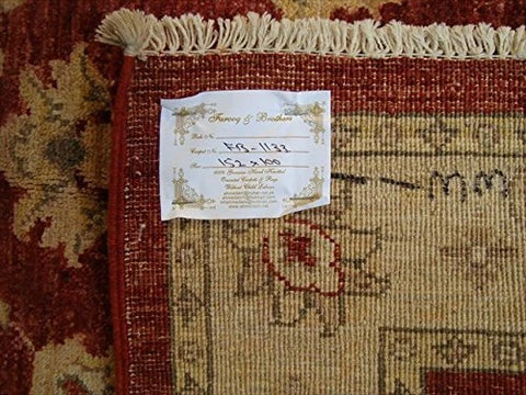 AHMEDANI Gorgeous Red Chobi Zeigler Mahal Vege Dyed Area Rugs Hand Knotted Carpet (4.11 X 3.3)'