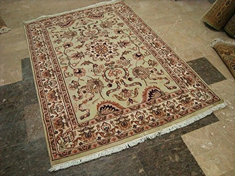Light Green Ivory Touch Fine Area Rug Hand Knotted Silk Wool Carpet (6 x 4)'