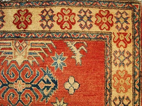 AHMEDANI Kazak Caucasion Exclusive Designed Vege Dyed Rectangle Area Rug Hand Knotted Carpet (6 x 4)'