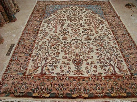 Excellent Tree of Life Peace Birds Rectangle Area Rug Wool Silk Hand Knotted Carpet (10.4 x 7.2)'