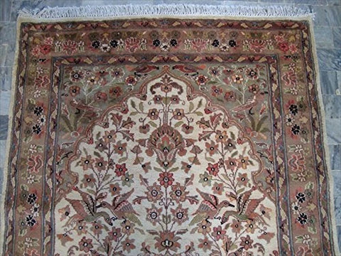 Bird Love Tree Life Exclusive Designed Area Rug Hand Knotted Silk Wool Carpet (6 x 4)'