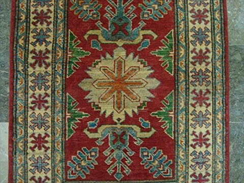 Kazak Super Geometric Veg Dyed Mahal Rectangle Rug Hand Knotted Carpet (3.9 x 2.10)'