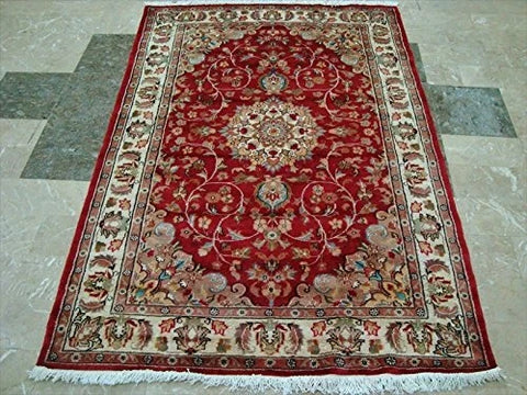 Love Beauty Floral Oriental Area Rug Hand Knotted Wool Silk Carpet (6 x 4)'